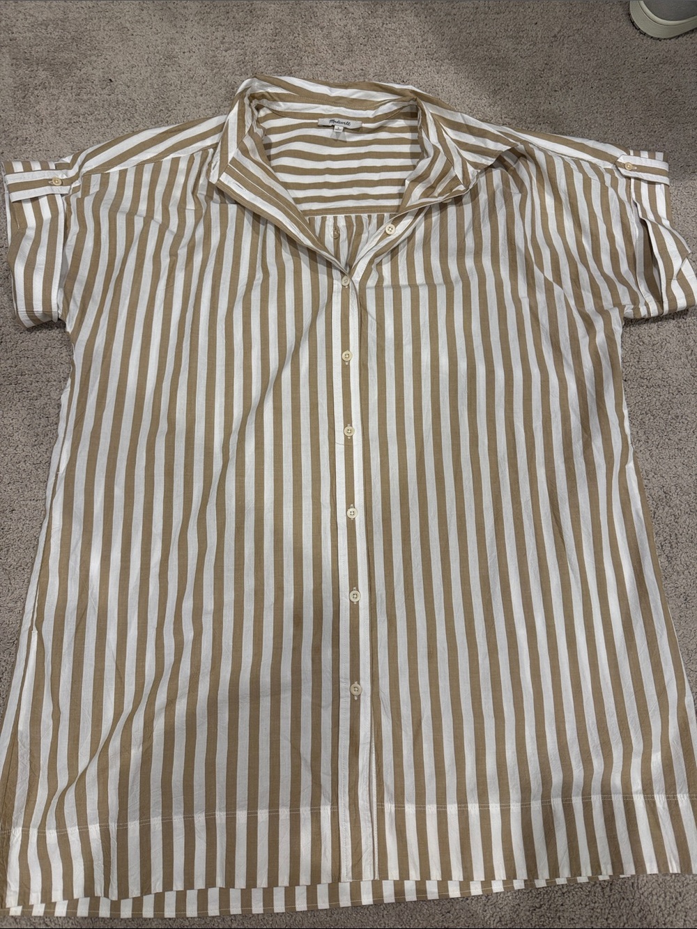 Madewell Beige & White Striped Short-Sleeve Button-Up Shirt